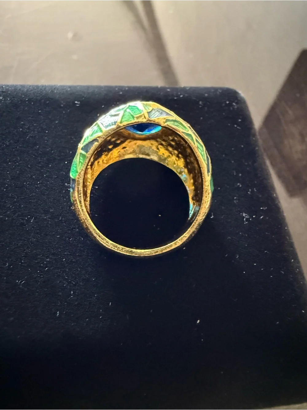 Gold-Tone Green & Blue Enamel Statement Ring